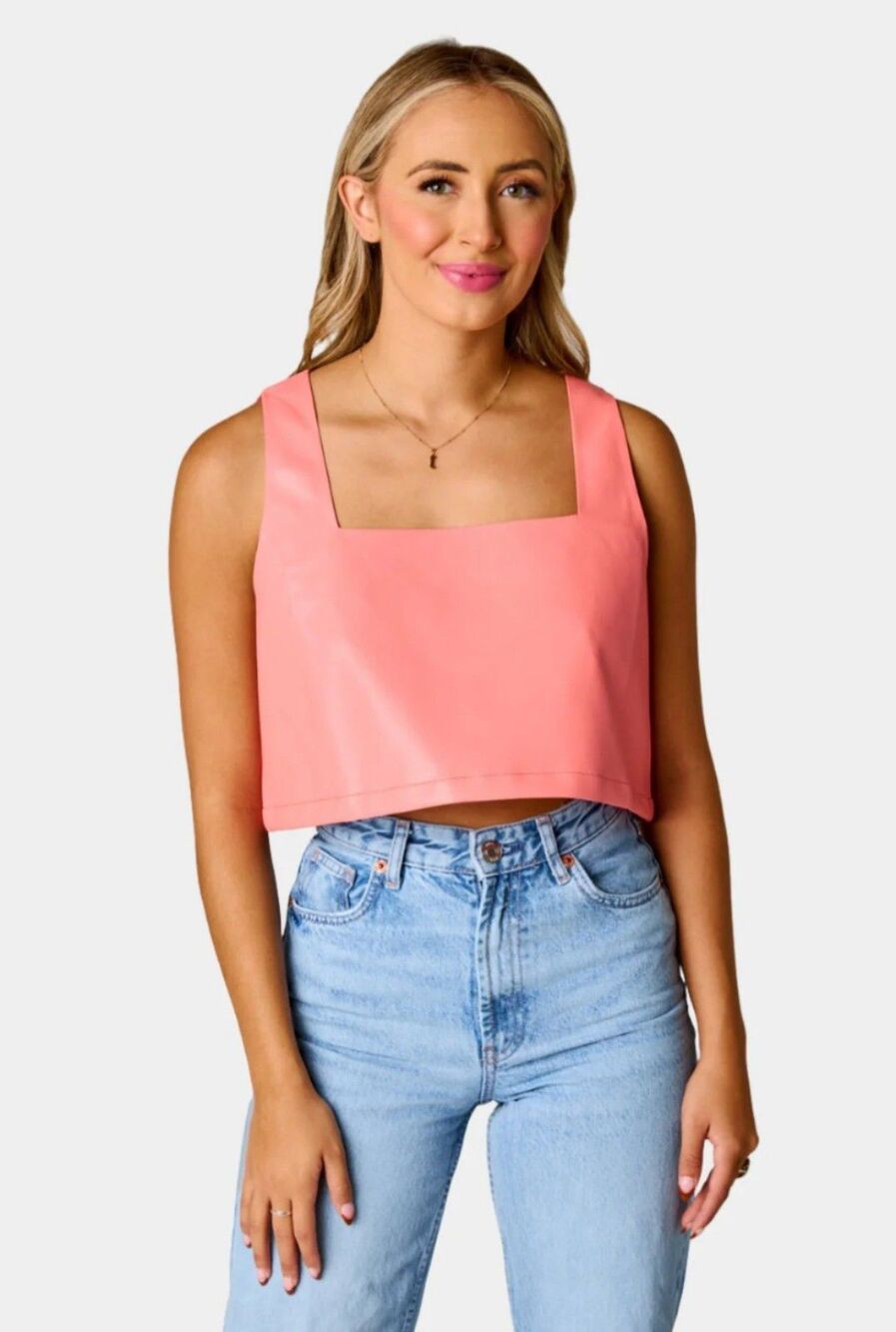 BuddyLove NWT - Manning Vegan Leather Cropped Tank Top - Coral - S